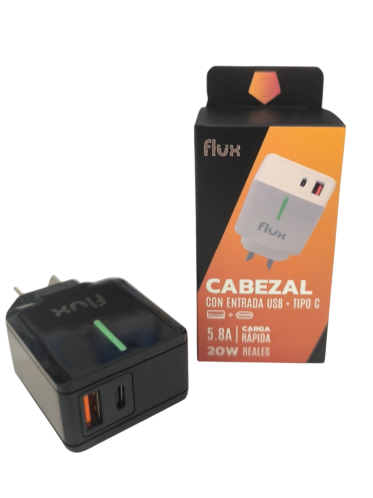 Cargador Cabezal USB A + Tipo C 20w - Flux