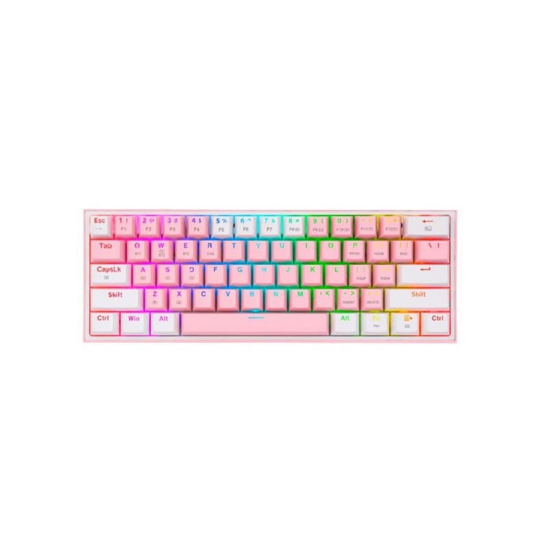 Teclado Mecánico Redragon Fizz RGB - Rosa/Blanco - Switch Rojo