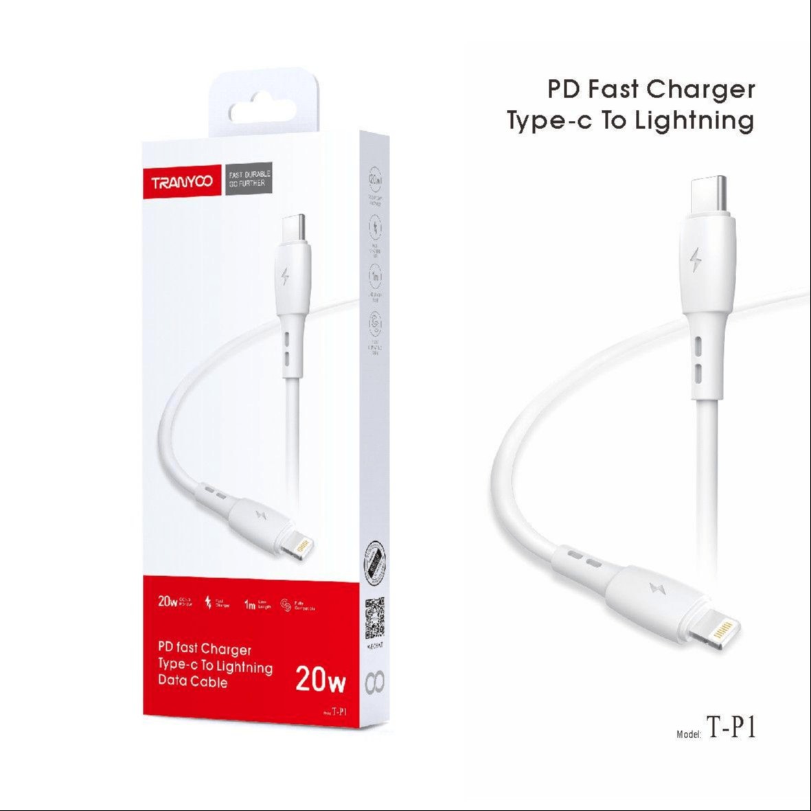 Cable USB Tipo C a Lightning 1m 20w - Tranyoo T-P1