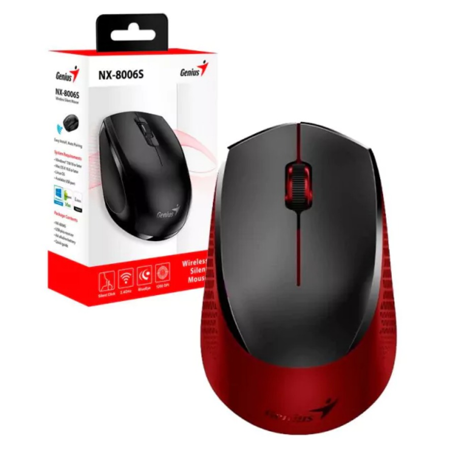 Mouse Inalámbrico Genius NX-8000S - Negro Rojo