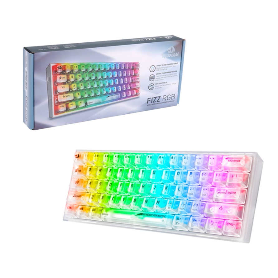 Teclado Mecánico Redragon Fizz RGB - Cristal